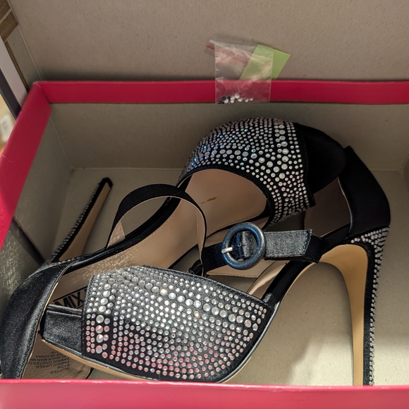 Mix No. 6 Shoes - Mix No. 6 Black Crystal-Studded Open-Toe High Heels